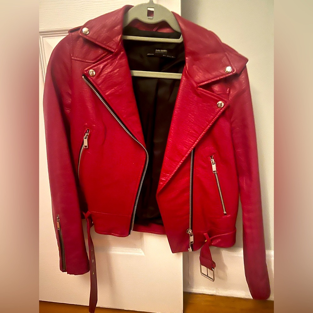 Zara | Red Faux Leather Jacket | XS | HOT